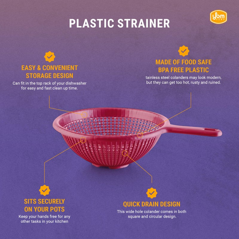 YBM Home 8.5 Inch Deep Plastic Strainer Colander with Long Handle â€“ Made of Food Safe BPA-Free Plastic - Durable and Dishwasher Safe - Use for Pasta, Noodles, Spaghetti, Vegetables and More (1, White) - Image 4